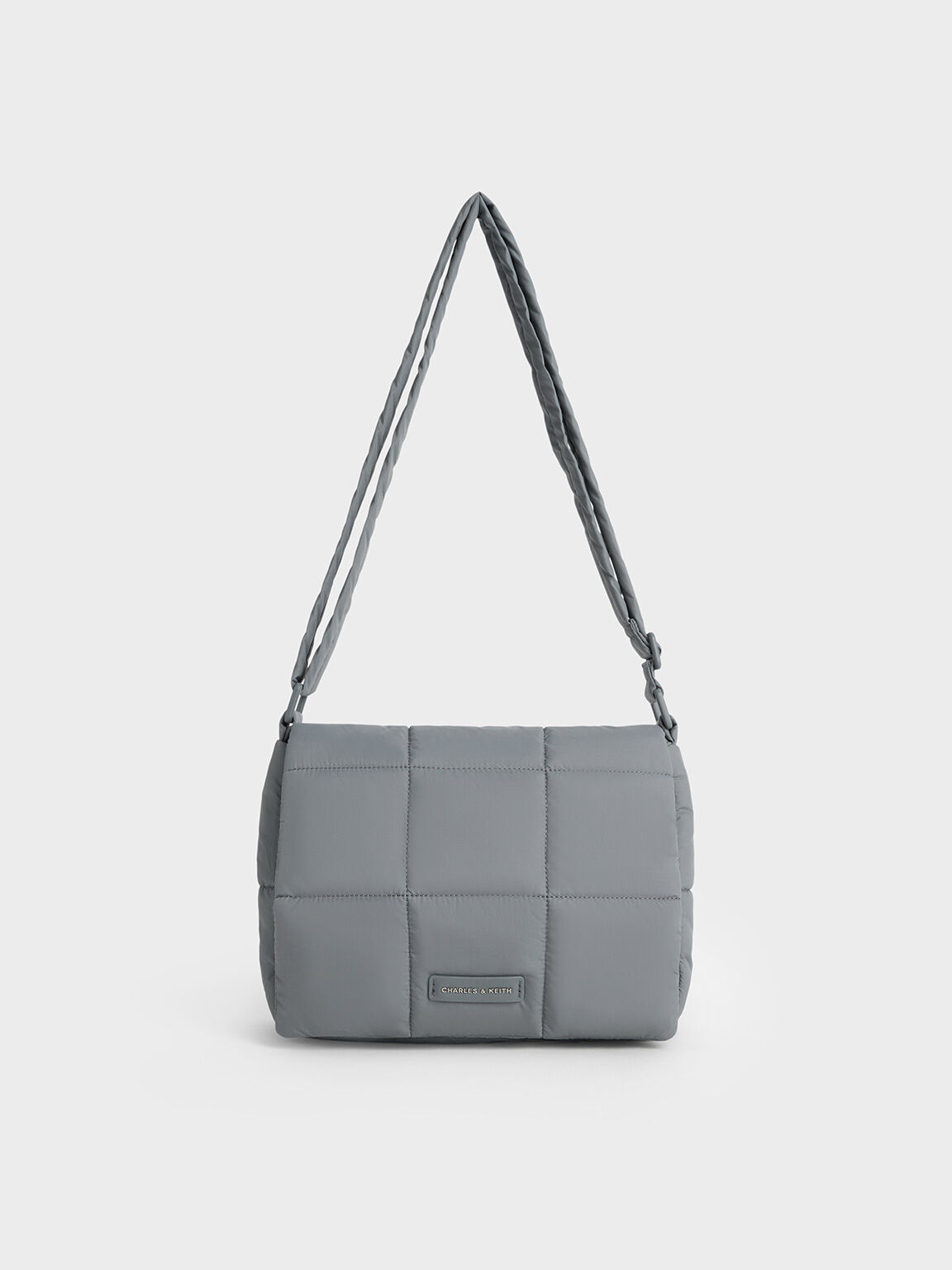 Mini Errya Nylon Quilted Puffy Crossbody Bag Grey