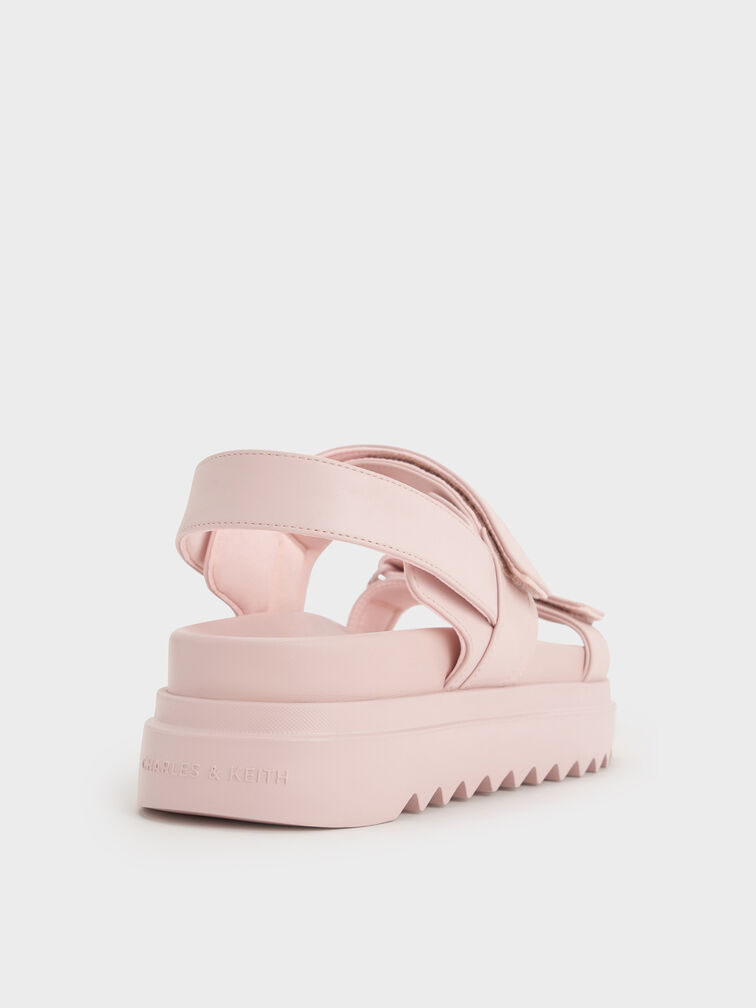 Double-Strap Ridged-Sole Flatform Sandals, Light Pink, hi-res