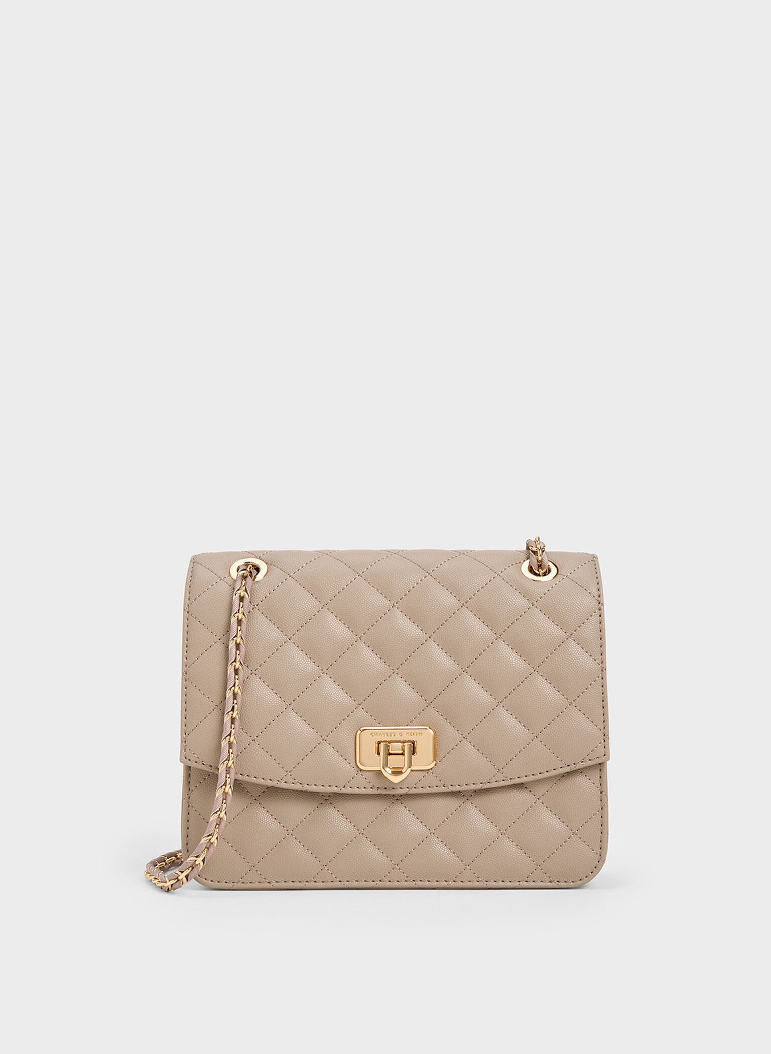 Charles & Keith - Women's Cressida Quilted Chain Strap Bag, Taupe, M