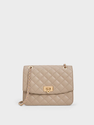 Charles & Keith Women's Cressida Quilted Chain Strap Bag