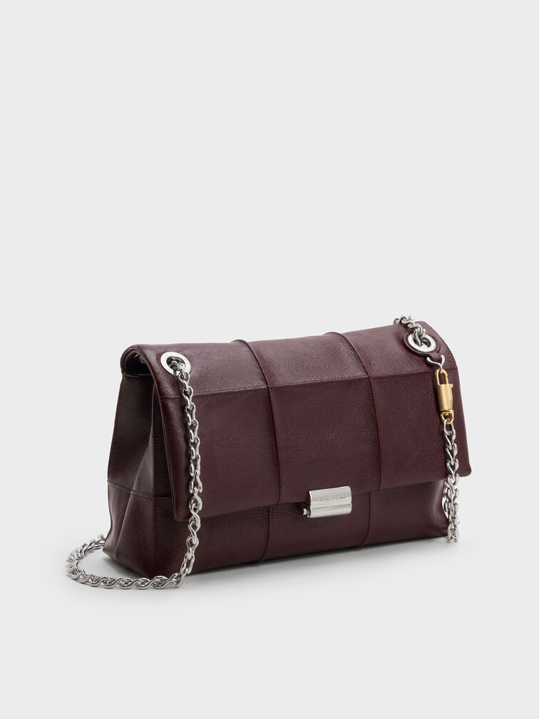 Delfina Quilted Chain-Strap Shoulder Bag, Wineberry Red, hi-res