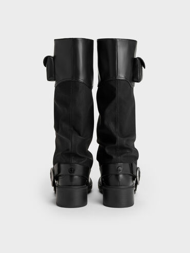 Convertible Ruched Knee-High Boots, Black, hi-res
