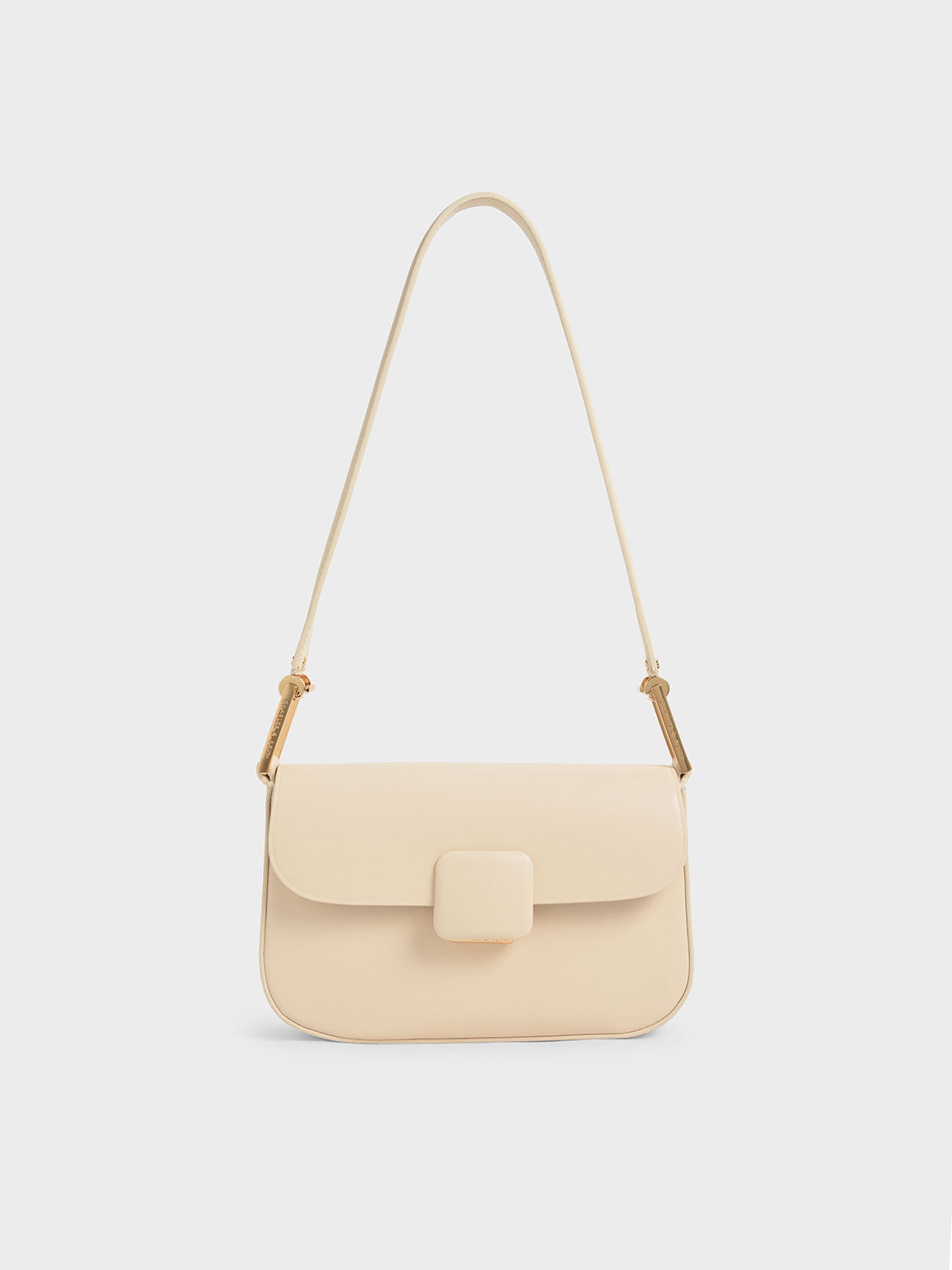 Beige Koa Square Push Lock Shoulder Bag CHARLES KEITH CA