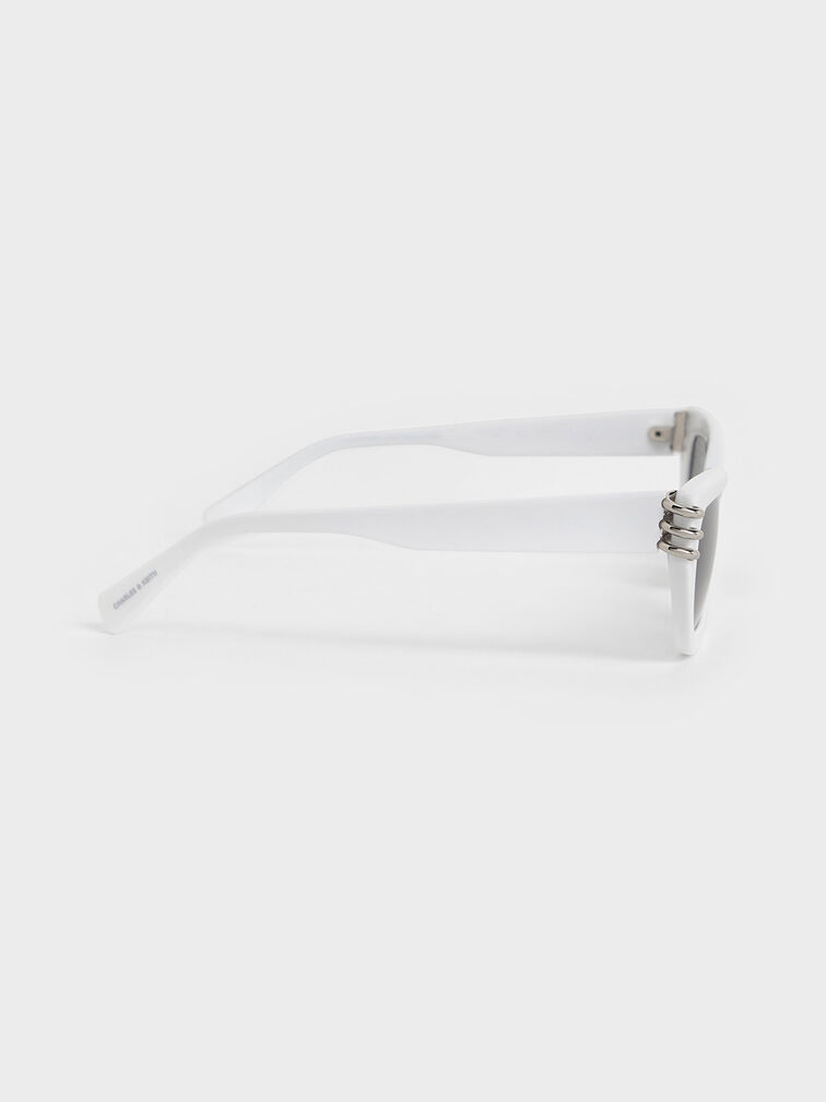 Gafas de sol cat-eye anguladas de acetato reciclado con detalles met�licos, Blanco, hi-res