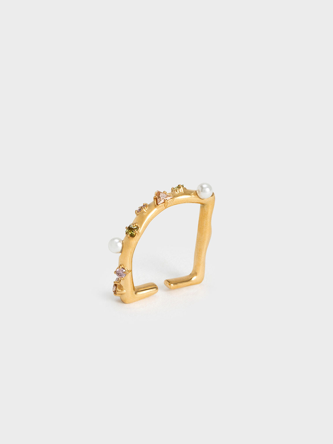 Pearl & Crystal-Embellished Ring, Nude, hi-res