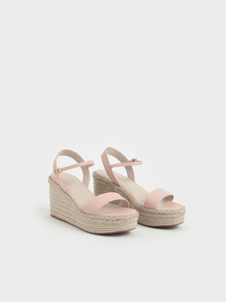 Ankle Strap Espadrille Wedges, Nude, hi-res