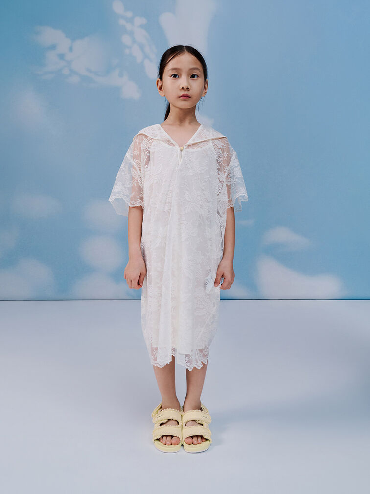 Girls' Elastane Pearl-Embellished Flatform Sandals, Butter, hi-res