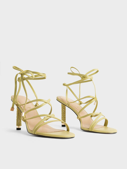 Strappy Woven-Heel Tie-Around Sandals, Lime, hi-res