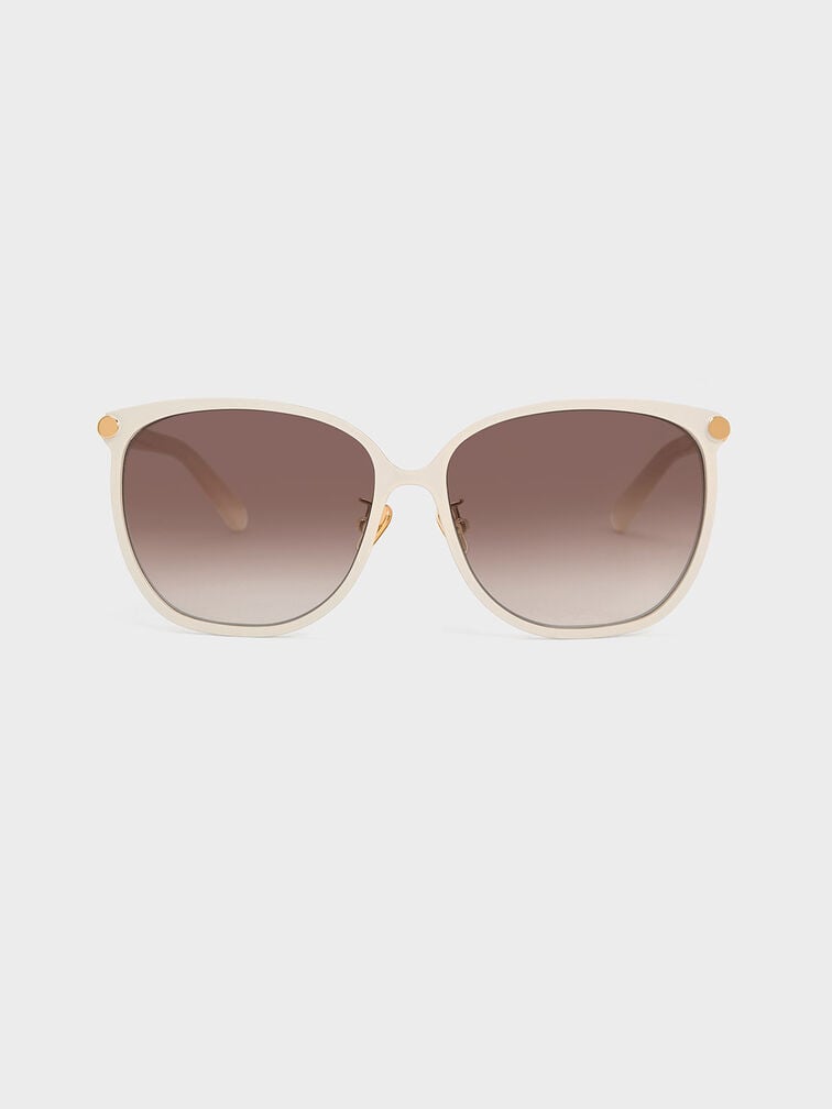 Oversized Square Sunglasses, Cream, hi-res