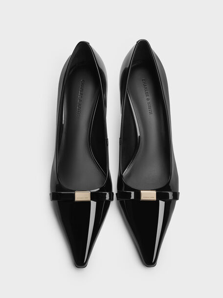 Dorian Patent Bow Pointed Stiletto Pumps, Black Patent, hi-res