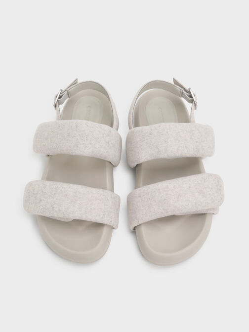 Felt Quilted Double-Strap Slingback Sandals, Light Grey, hi-res