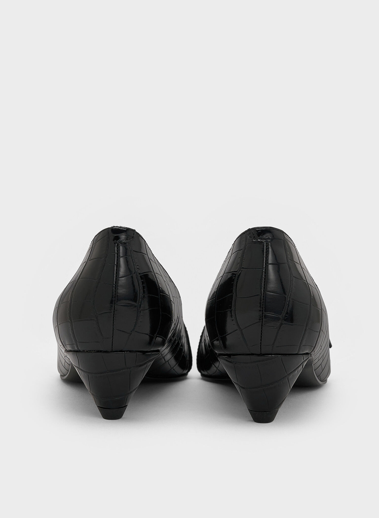 Croc-Effect Buckled Pointed-Toe Kitten-Heel Pumps, Animal Print Black, hi-res