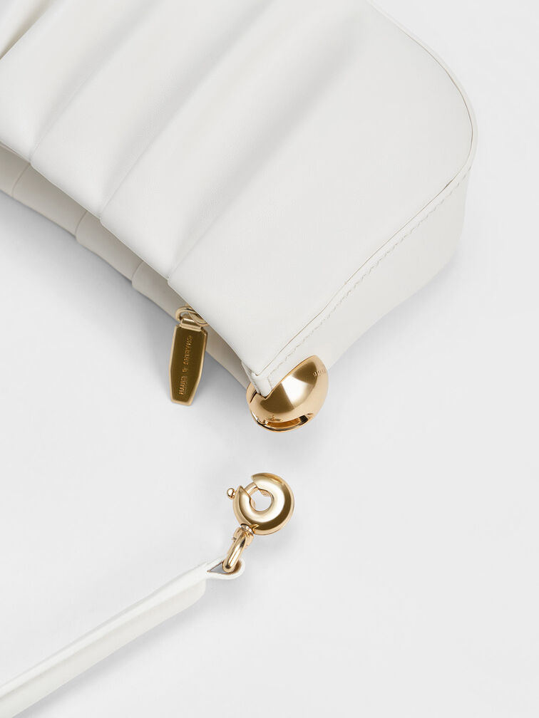 Aldora Ruched Shoulder Bag, White, hi-res