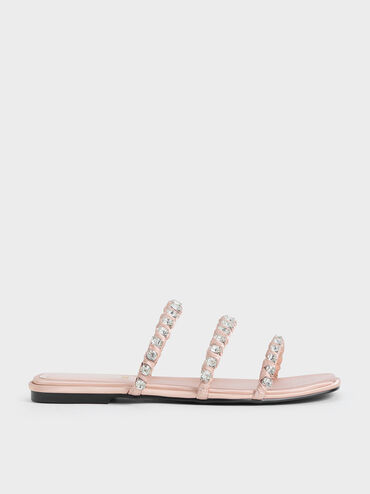 Goldie Recycled Polyester Gem-Encrusted Slide Sandals, Light Pink, hi-res
