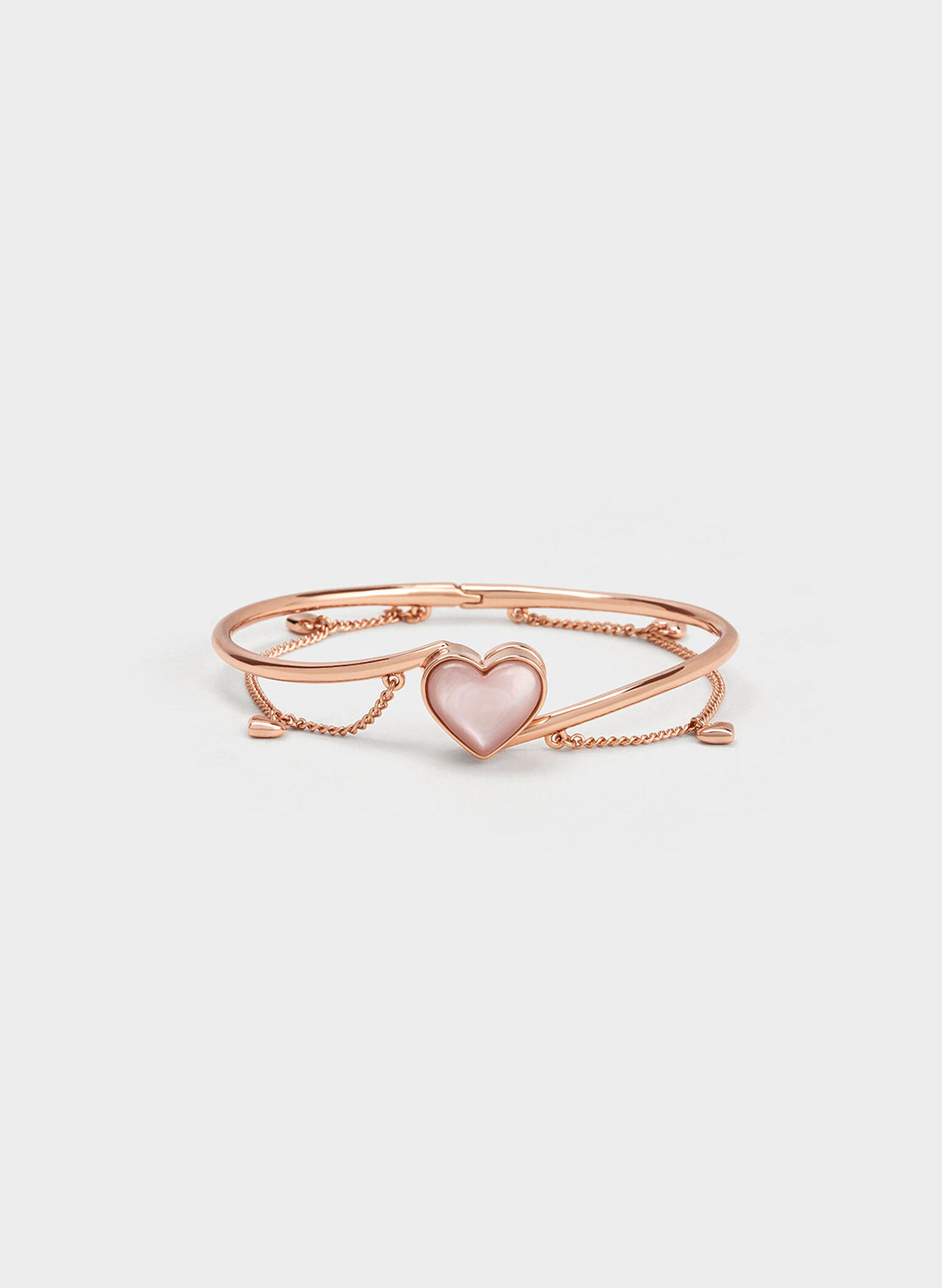 Charles & Keith - Women's Annalise Heart Stone Chain-Link Bracelet, Rose Gold, R