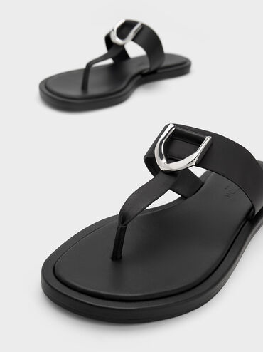 Gabine Leather Thong Sandals, Black, hi-res