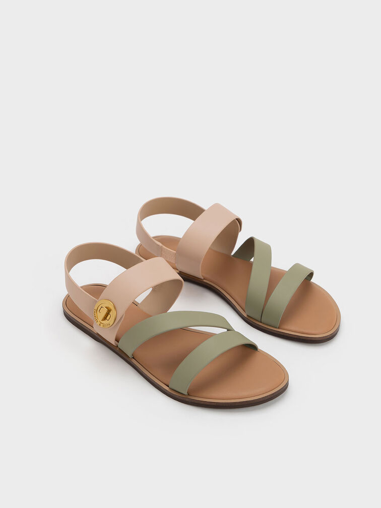 Yara Two-Tone Asymmetric Strappy Sandals, Nude, hi-res