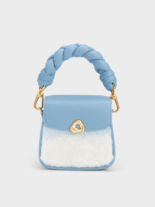 Moira Furry Braided Handle Pouch, Light Blue, hi-res