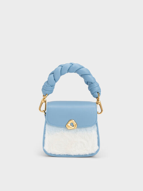 Moira Furry Braided Handle Pouch, Light Blue, hi-res