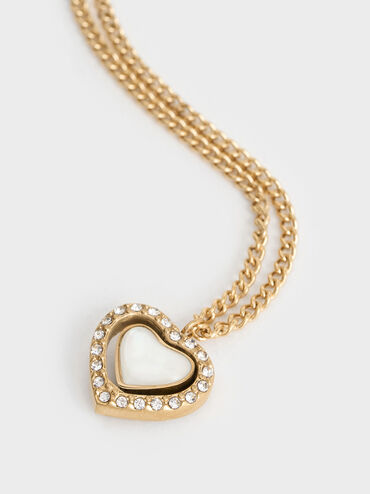 Annalise Crystal Heart-Stone Necklace, Brush Gold, hi-res