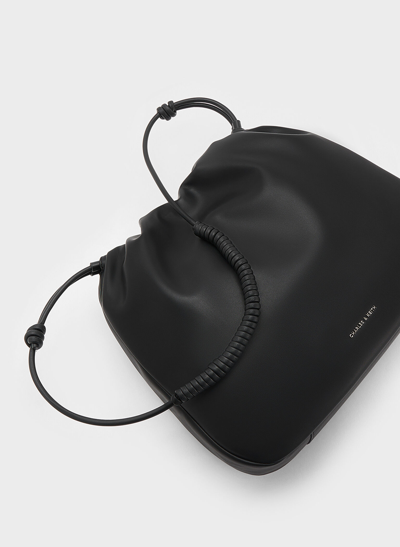 Lorelai bolso hobo con asa anudada y pliegues, Noir, hi-res