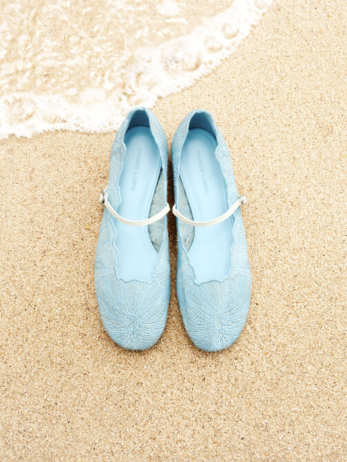 Meja Crochet Floral Mary Jane Flats, Blue, hi-res