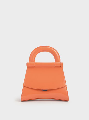 Patent Top Handle Bag, Orange, hi-res