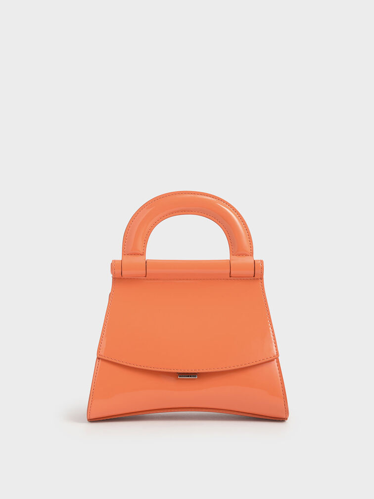 Patent Top Handle Bag, Orange, hi-res