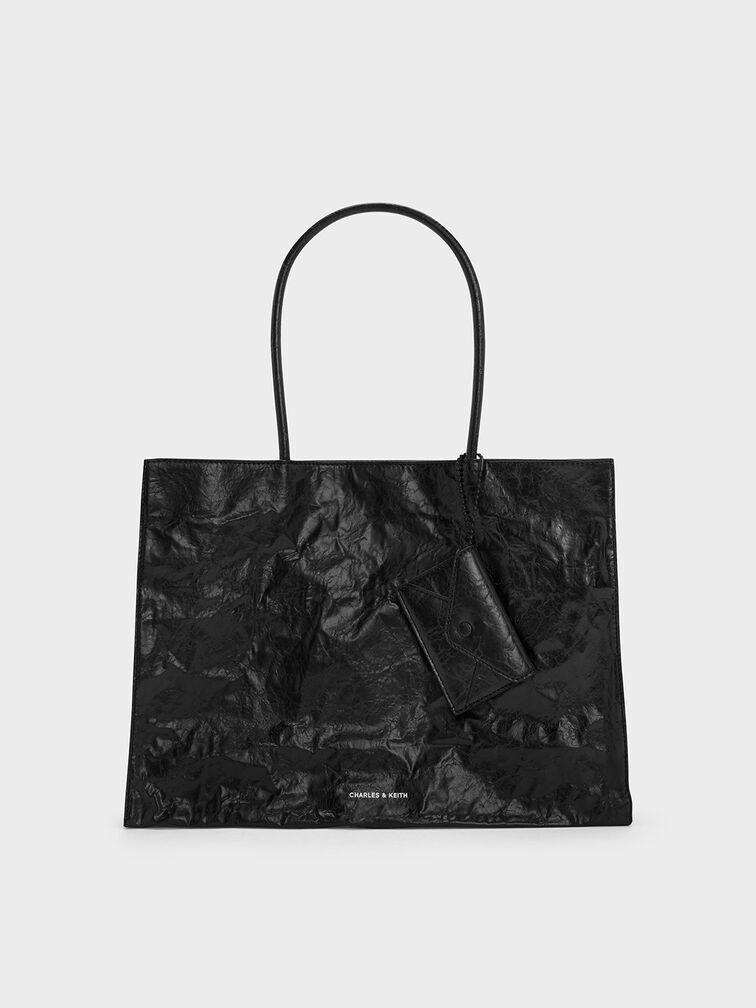 Large Matina Crinkle-Effect Tote Bag, Jet Black, hi-res