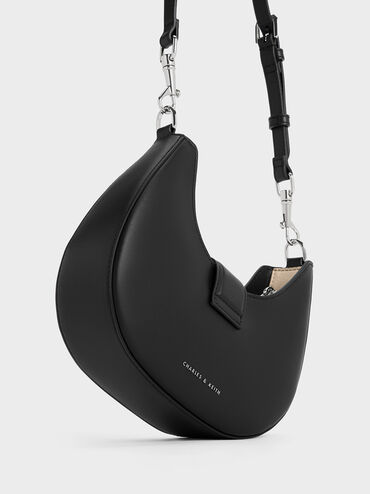 Gabine Leather Crystal-Embellished Hobo Bag, Noir, hi-res