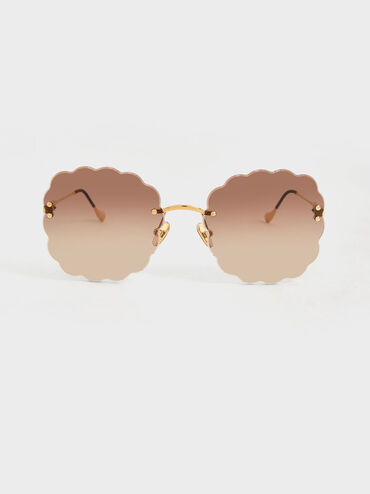 Multi-Tinted Scalloped Butterfly Sunglasses, Brown, hi-res