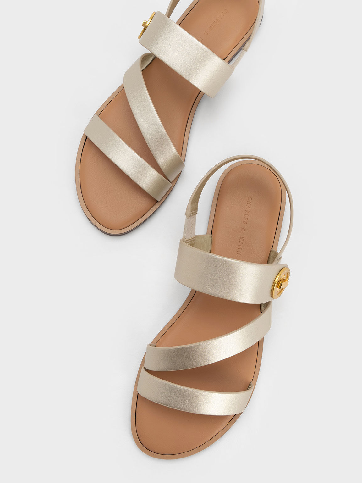 Metallic Asymmetric Strappy Sandals, Gold, hi-res