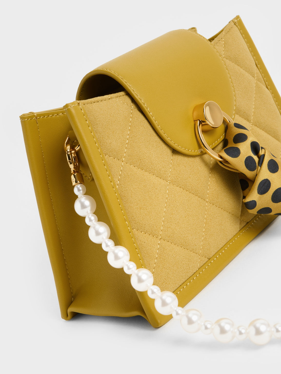 Mini Roza Beaded Handle Scarf Bag, Mustard, hi-res