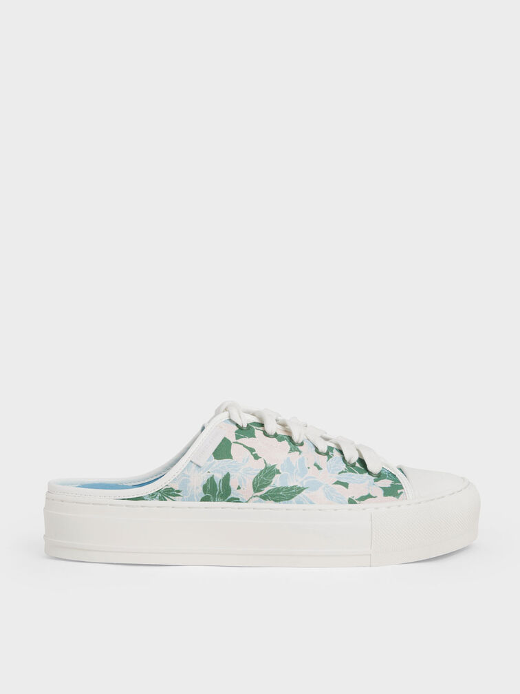 Linen Floral-Print Slip-On Sneakers, Multi, hi-res