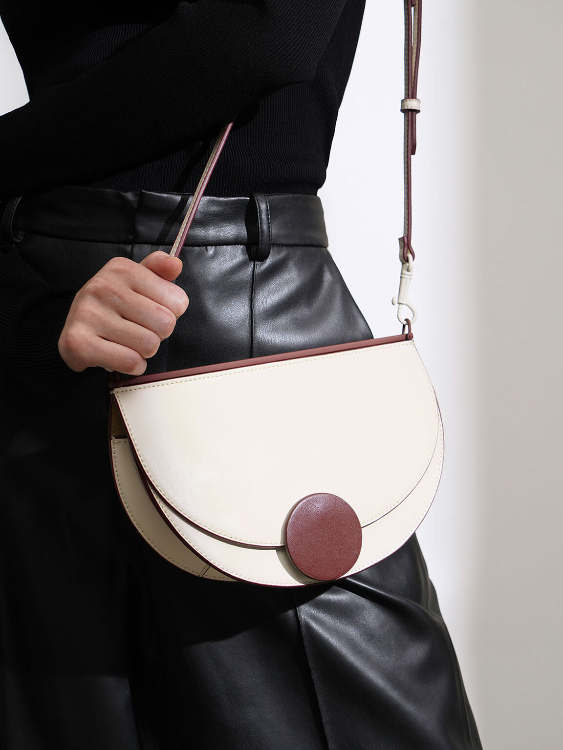 Two-Tone Half Moon Clutch, Cream, hi-res
