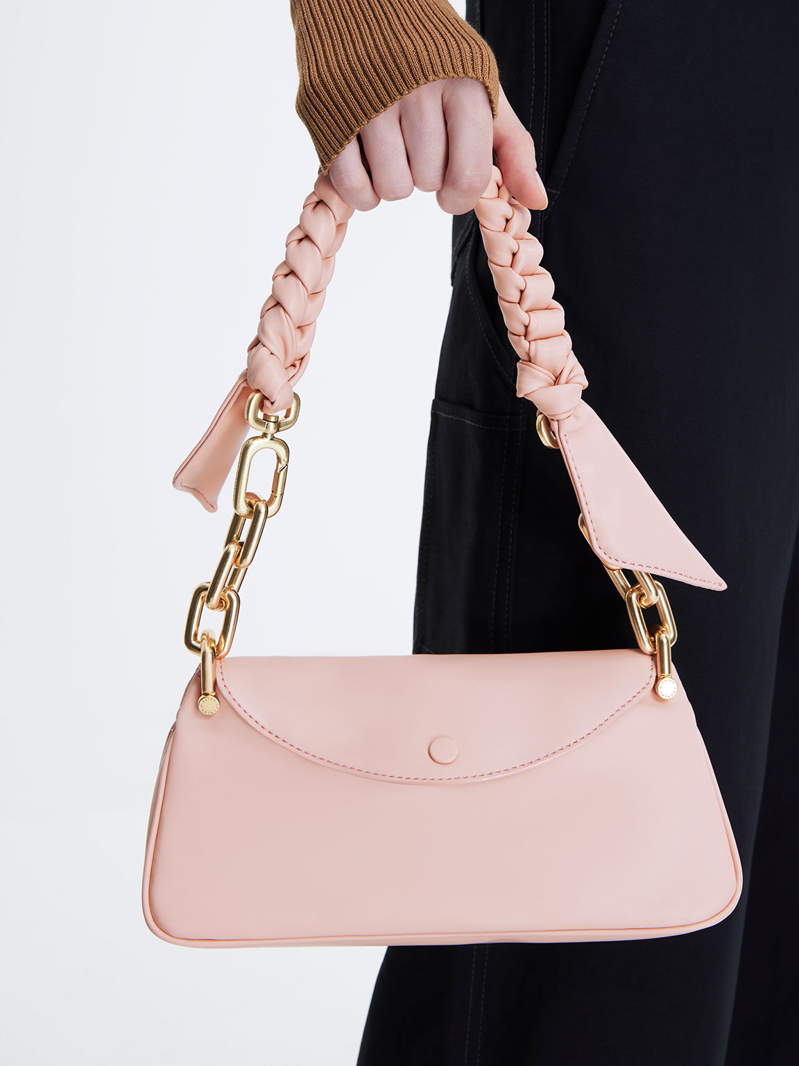 Light Pink Cleona Braided Handle Hobo Bag - CHARLES & KEITH MO