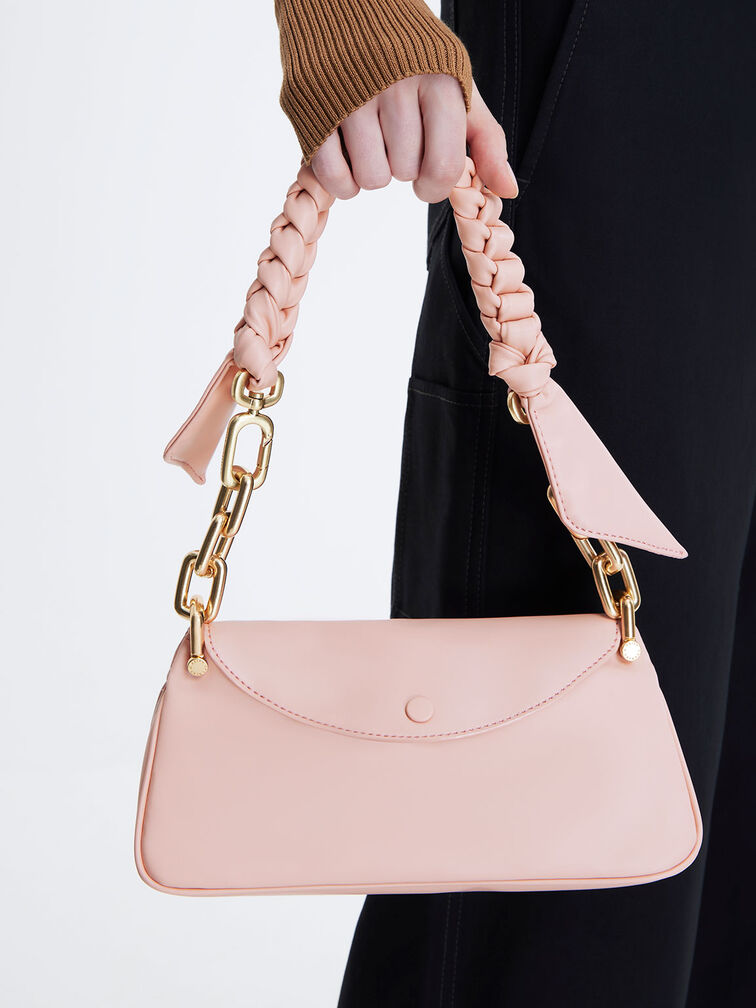 Bolso hobo Cleona con asa trenzada, Rosa pálido, hi-res