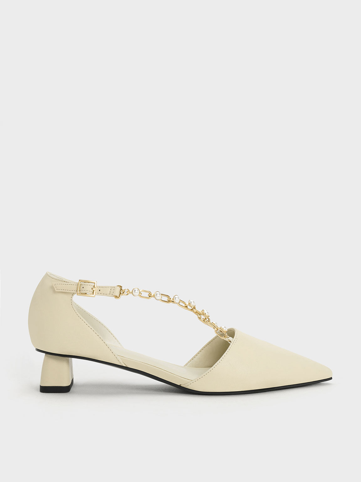 Beaded Metallic-Chain D'Orsay Pumps, Chalk, hi-res