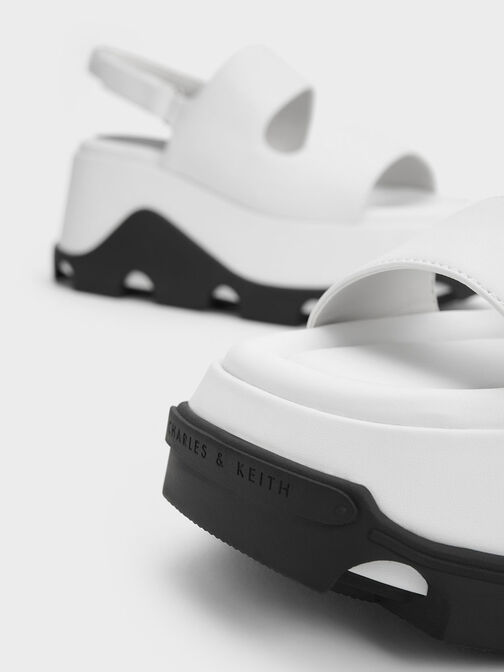 Two-Tone Asymmetric Platform Sandals, White, hi-res