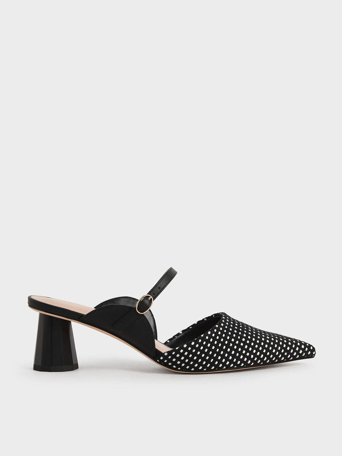 Front Strap Cone-Heel Woven Mules, Multi, hi-res