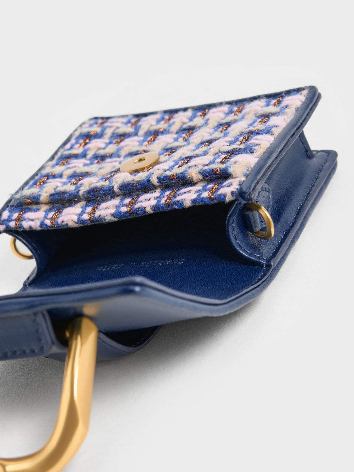 Gabine Tweed Chain-Link Cardholder, Navy, hi-res