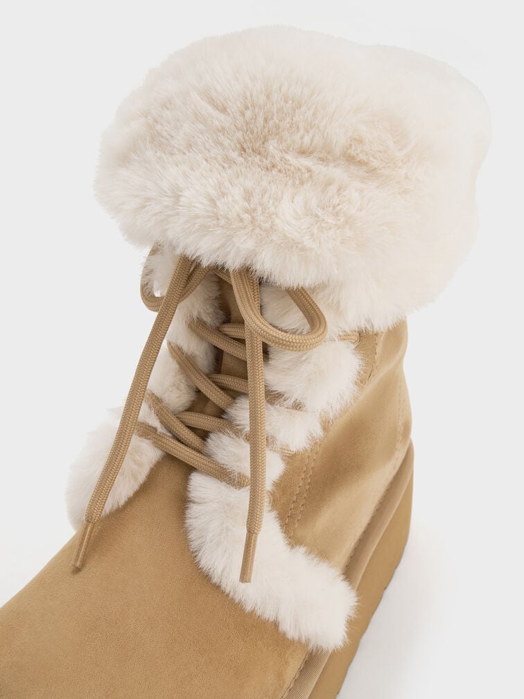 Faux Suede & Faux Fur Foldover Flatform Boots, Sand Faux Suede & Faux Fur Foldover Flatform Boots, Sand, hi-res