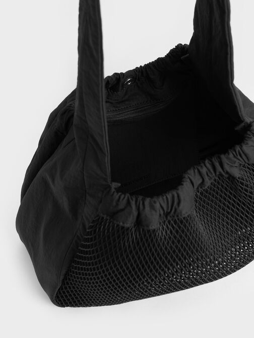 Terra Mesh & Nylon Shoulder Bag, Noir, hi-res