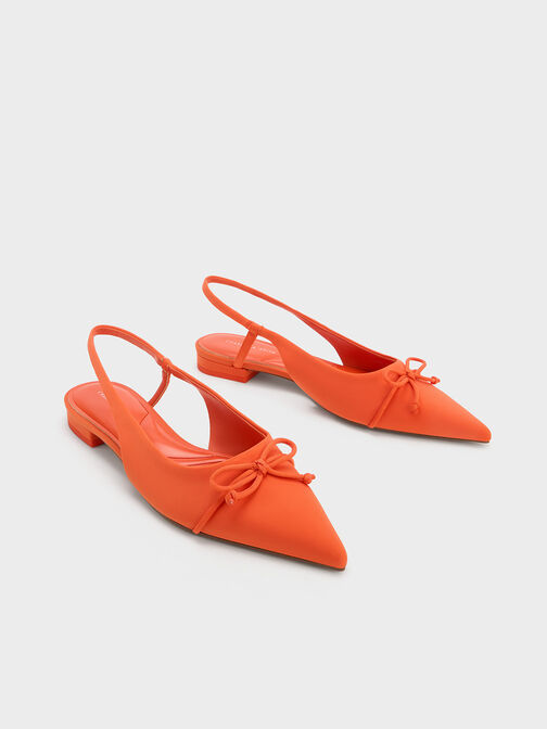 Bow Pointed-Toe Slingback Ballerinas, Orange, hi-res