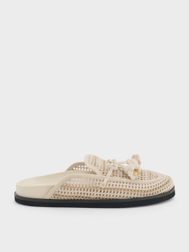 Crochet & Suede Flower Mules, Chalk, hi-res