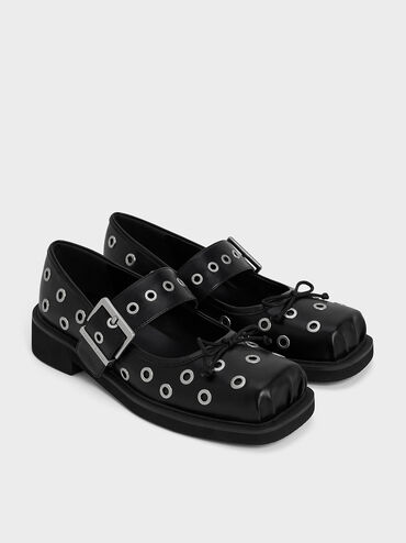 Grommet Buckled Mary Janes, Black, hi-res