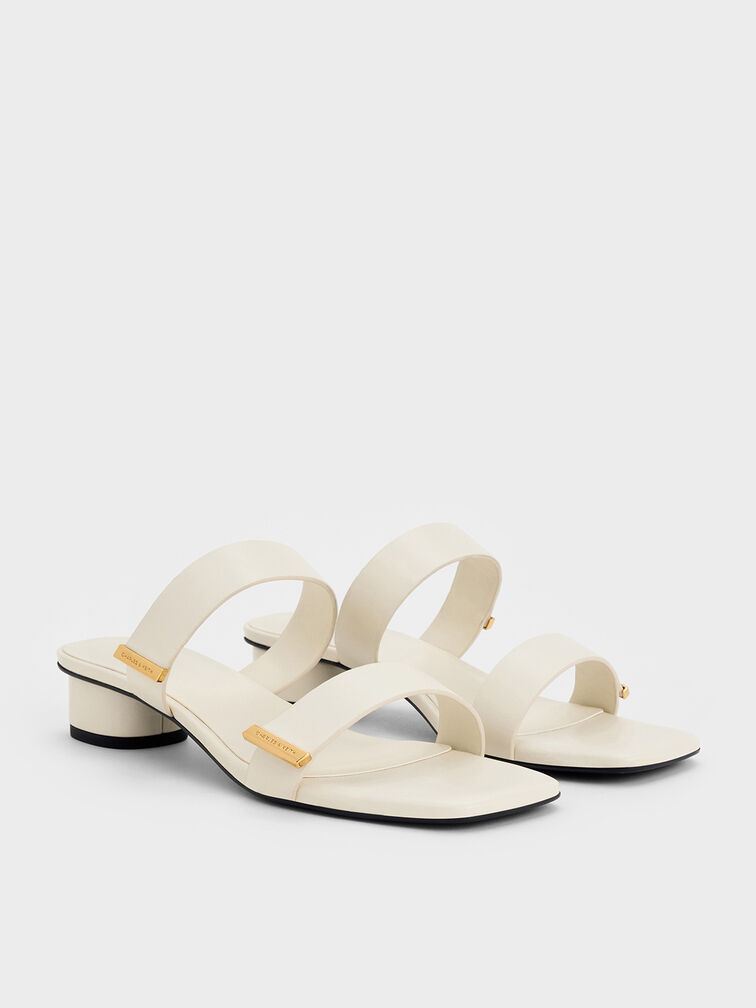 Metallic-Accent Double-Strap Heeled Sandals, Chalk, hi-res