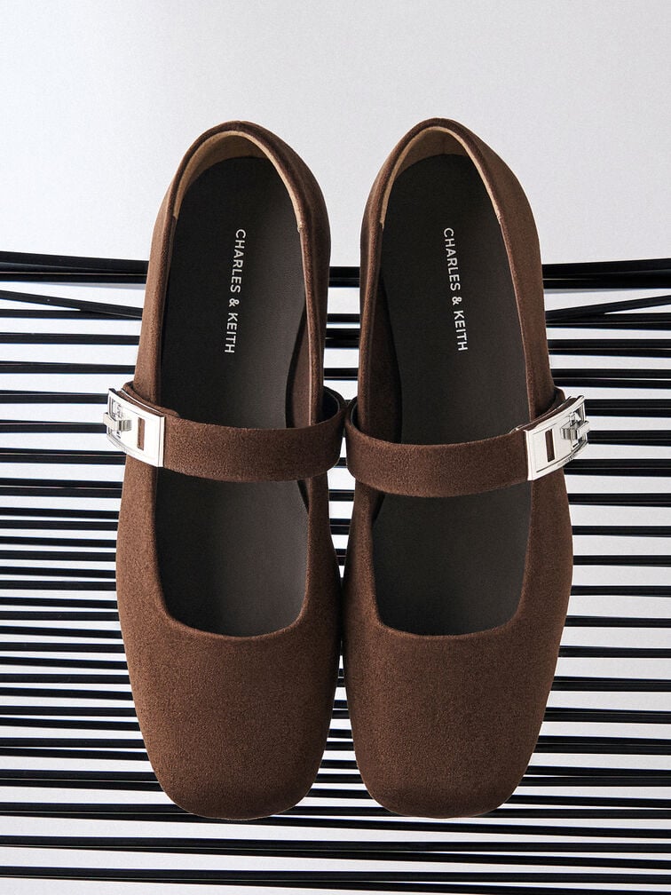 Lando 釦帶瑪莉珍粗跟鞋, 深棕絨, hi-res