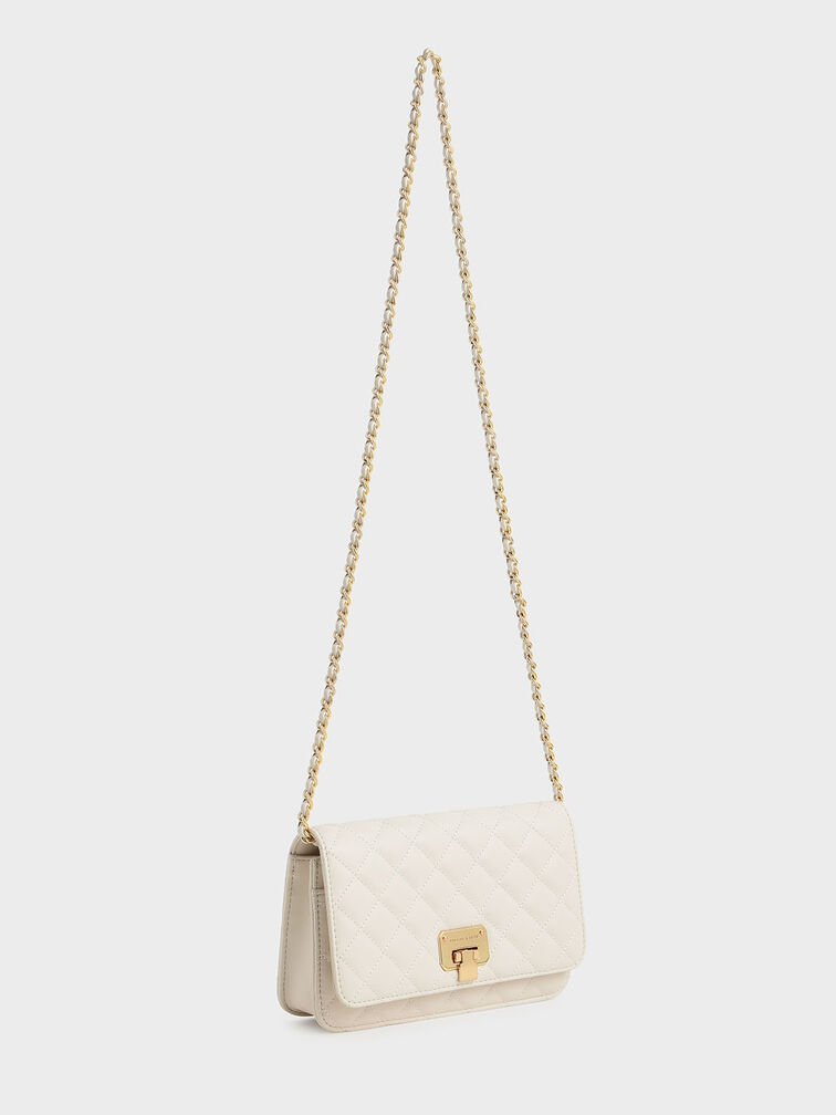 Quilted Push-Lock Clutch, Cream, hi-res