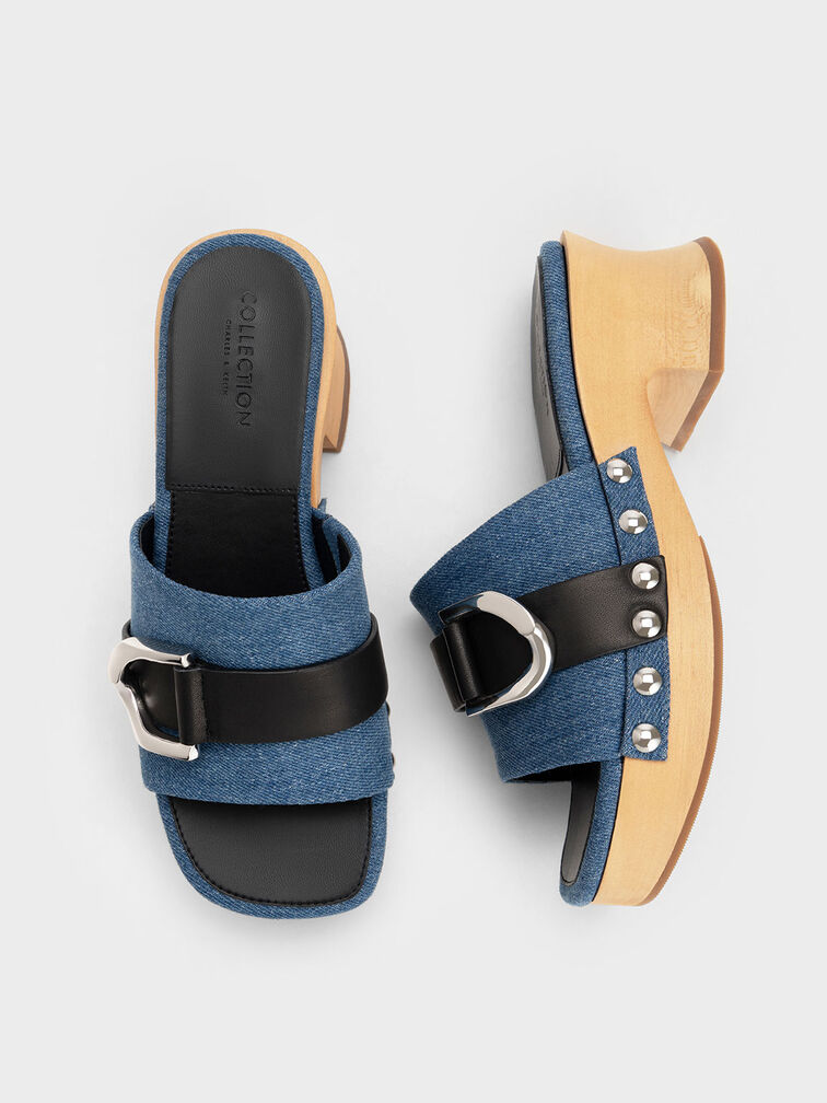 Gabine Studded Denim & Leather Clogs, Blue, hi-res